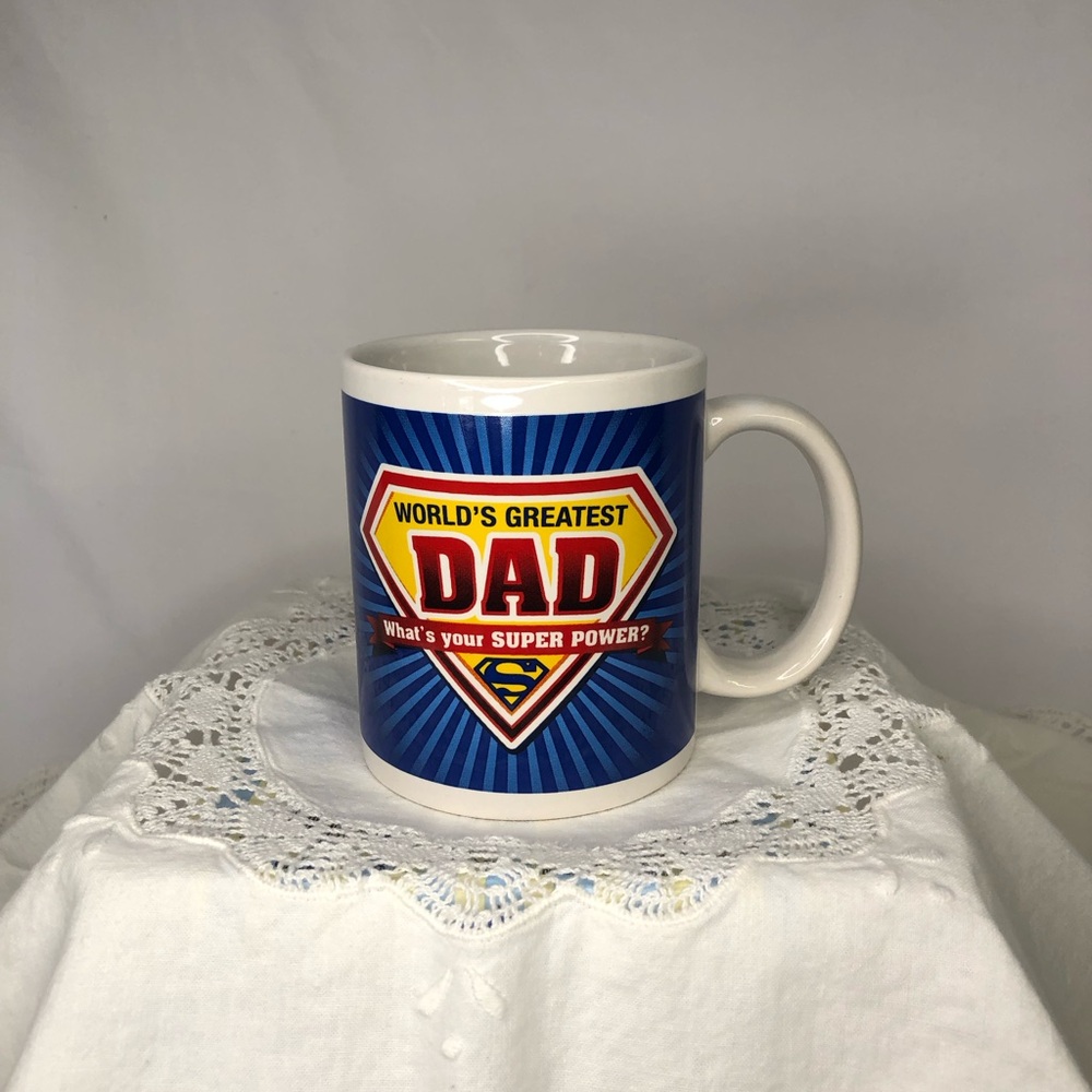 WORLD’S GREATEST DAD, WHAT’S YOUR SUPER POWER coffee cup